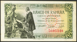 5 Pesetas. 15 De Junio De 1945. Sin Serie. (Edifil 2021: 449). Apresto Original - Autres & Non Classés