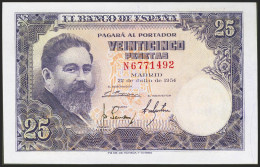 25 Pesetas. 22 De Julio De 1954. Serie N. (Edifil 2021: 467a). Conserva Todo Su - Autres & Non Classés