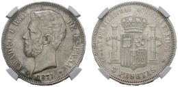 AMADEO I (1871-1873). 5 Pesetas. (Ar. 24,71g/37mm). 1871 *18-73. Madrid. (Cal-2 - Monedas Provinciales
