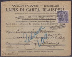 Env. "W. Ward - Brusseles / Lapis Di Carta Blaisdell" Affr. N°71 Càd BRUXELLES /21 JUIN 1897 Pour FIRENZE Italie - Desti - 1894-1896 Exhibitions