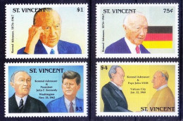 St. Vincent 1992 MNH 4v, Konrad Adenauer, Pope, John Kennedy - Kennedy (John F.)
