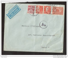 Lettre Danmark Pour Paris Luftpost 1942 Ab - Briefe U. Dokumente