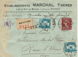 Tarifs Postaux France Du 09-08-1926 (100) Pasteur  N° 181 1,50 F. X2  + Semeuse 15c.  LR Chargée 3ème échelon  03-12-192 - 1922-26 Pasteur