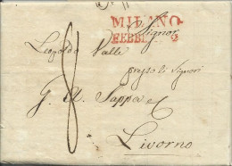 Lombardei 1833, Roter L2 MILANO Auf Brief N. Livorno Toscana. Italien. #3059 - Lombardo-Venetien