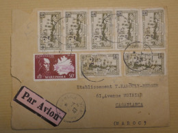 DN7 MARTINIQUE   LETTRE RARE DESTIN.  1947   A CASABLANCA MAROC+BANDE VERT. 5 TP   + AFF. INTERESSANT+++ - Lettres & Documents