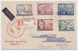 Hongrie Enveloppe Par Avion 1950 Journée De L'enfance Recommandée Kisvarda (les Timbres Vendus Sont Les Timbres Scannés) - Cartas & Documentos