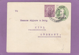 ENTIER POSTAL AVEC AFFRANCHISSEMENT COMPLEMENTAIRE DE BANGALORE POUR KIEL,ALLEMAGNE.CACHET ROUGE DE KIEL.STPL. KIEL IN R - 1911-35 Roi Georges V