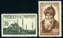 Turkey 1957 Mi 1528-1529 MNH Mosque Of Suleymaniye, 400th Anniversary | Mimar Sinan, Architect - Neufs