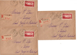 LOT DE 3 LETTES RECOMMANDEES AFFRANCHIES POSTE AERIENNE N° 5 -CAD SARTILLY -MANCHE 1931 - 1927-1959 Lettres & Documents