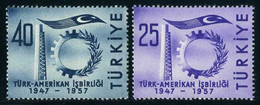 Türkiye 1957 Mi 1520-1521 MNH Cooperation With The United States | Machine Wheel | Spike | Flag - Neufs