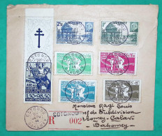 RECOMMANDE COTONOU PETAIN DAHOMEY + SERIE TIMBRE CFLN RARE 1944 WW2 LETTRE COVER FRANCE - Brieven En Documenten