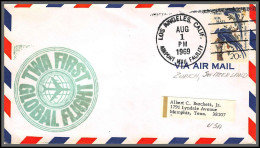 12549 Twa Los Angeles To Switzeland Zurich 1/8/1969 Premier Vol First Global Flight Lettre Airmail Cover Usa Aviation - 3c. 1961-... Briefe U. Dokumente