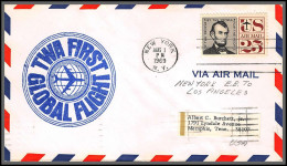 12548 Twa New York EB To Los Angeles 1/8/1968 Premier Vol First Global Flight Lettre Airmail Cover Usa Aviation - 3c. 1961-... Briefe U. Dokumente