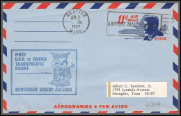 12535 Transpacific Seattle 2/4/1967 Premier Vol First Flight Lettre Airmail Cover Usa To Osaka Japan Aviation - 3c. 1961-... Briefe U. Dokumente