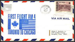 12533 Cachet Bleu Am 4 Los Chicago Toronto 24/5/1967 Premier Vol First Flight Lettre Airmail Cover Usa Aviation - 3c. 1961-... Briefe U. Dokumente