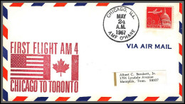 12532 Cachet Rouge Am 4 Los Chicago Toronto 24/5/1967 Premier Vol First Flight Lettre Airmail Cover Usa Aviation - 3c. 1961-... Briefe U. Dokumente