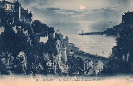 RECTO/VERSO - CPA - MONACO - LE PONT ET LE RAVIN DE SAINTE DEVOTE AU CLAIR DE LUNE - Hafen