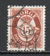 Norway, 1952, Posthorn/Photogravure, 15ö/Red-Brown, USED - Oblitérés