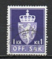 Norway, 1970, Coat Of Arms/Photogravure, 1Kr/Violet/Phosphor, USED - Dienstzegels