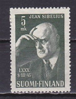 Finland, 1945, Jean Sibelius 80th Birthday, 5mk, MH - Unused Stamps