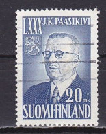 Finland, 1950, Pres Juho H. Paasikivi 80th Anniv, 20mk, USED - Gebruikt
