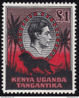 1941 KENYA UGANDA TANGANIKA - Lion, Leone , SG 150a £1 Black/red MLH/* - Otros & Sin Clasificación