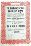 S.A. Les Constructions Métalliques Belges - Molenbeek-Saint-Jean-Bruxelles - 1947 - Bon De Caisse - Industry