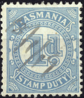 AUSTRALIA / TASMANIA - 1d Light Blue Stamp Duty Revenue Stamp - Used (pen Cancel) 1919 - Oblitérés