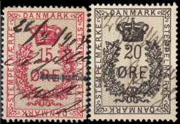 DANEMARK / DENMARK - 1904/08 15 øre & 20 øre Revenue Stamps - Fiscal Use (pen Cancel) - Fiscali