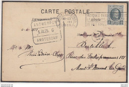 Postkaart Met Treinpostkantoorstempel Antwerpen Amsterdam Naar Mont St Amand - 1922-1927 Houyoux