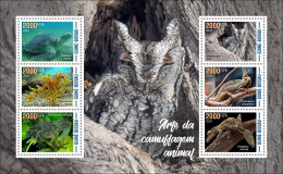 GUINEA BISSAU 2024 MS 6V - CAMOUFLAGE - FROG FROGS TURTLES TURTLE OWL OWLS GECKO CHAMELEON SEAHORSE HIPPOCAMPE MNH - Owls