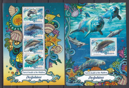 Maldives 2016 - Vie Marine - DAUPHINS - BL+ BF  - MNH - Dolphins