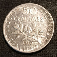 FRANCE - 50 CENTIMES 1910 - Semeuse - Argent - Silver - Gad 420 - KM 854 - 50 Centimes