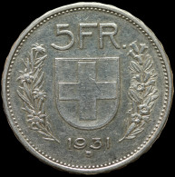 LaZooRo: Switzerland 5 Francs 1931 VF Legend Starts At 11:30 O'clock - Silver - 5 Franken
