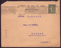 France, Enveloppe à En-tête " Chemins De Fer De L'Est "  Paris Pour Lorris, 1919 - Other & Unclassified