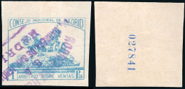 Madrid - Guerra Civil - Em. Local Republicana - Allepuz O S/Cat - "1 Pta. Consejo Municipal..." Numeración Vertical Azul - Emissions Républicaines