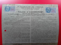 FISCAUX 20 ET 50 F SUR POLICE D'ABONNEMENT ELECTRICITE DE FRANCE 1951 - Lettres & Documents