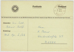 Schweiz, Postkarte Feldpost Fest.Kp. 1/23 Nach Basel, Courrier Militaire / Field Post - Documenten