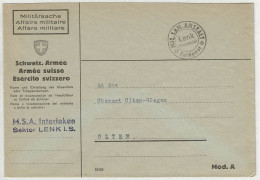 Schweiz, Brief Feldpost Mil.San.Anstalt Lenk - Olten, Courrier Militaire / Field Post - Documenti