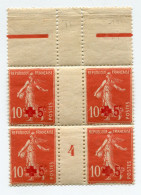 FRANCE N°146 ** TYPE SEMEUSE SURCHARGEE CROIX-ROUGE EN BLOC DE 4 AVEC MILLESIME 4 ( 1914 ) - Millésimes