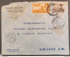 EGYPT مصر EGITTO 1951 KING FUAD COVER ETABLYSSMENTS FINANCIAL CAIRO TO GRASSE FRANCE - Luchtpost