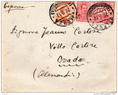 1917 LETTERA  ESPRESSO CON ANNULLO VALENZA ALESSANDRIA  + ALESSANDRIA - OVADA - Poste Exprèsse