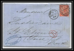 35888 N°32 Victoria 4p Red London St Etienne France 1869 Cachet EC82 Lettre Cover Grande Bretagne England - Covers & Documents