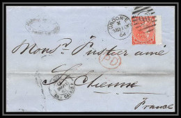 35789 N°32 Victoria 4p Red London St Etienne France 1867 Cachet 90 Lettre Cover Grande Bretagne England - Covers & Documents