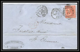 35733 N°32 Victoria 4p Red London St Etienne France 1863 Cachet 76 Lettre Cover Grande Bretagne England - Covers & Documents