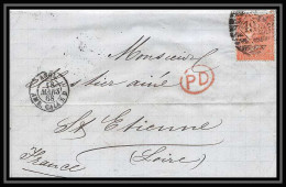 35683 N°32 Victoria 4p Red London St Etienne France 1868 Cachet 49 Lettre Cover Grande Bretagne England - Lettres & Documents