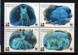 HOLOGRAMS - KYRGYZSTAN - 1999  IBRA WWF FOX SET OF 4 IN BLOCK  MINT NEVER HINGED,SG £11.65 - Ologrammi