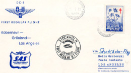 FINLANDE.1960. AERIEN: "1ER VOL KOBENHAVN - LOS ANGELES". ANTITUBERCULOSIS. - Lettres & Documents