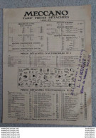 MECCANO TARIF PIECES DETACHEES 1934-1935  PALAIS DE LA MOTO L. LAMBERT PLACE DU MARCHE A MEAUX - Meccano