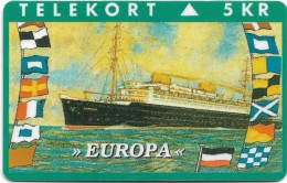 Denmark - KTAS - Ships (Green) - Europa - TDKP093 - 07.1994, 2.000ex, 5kr, Used - Danemark